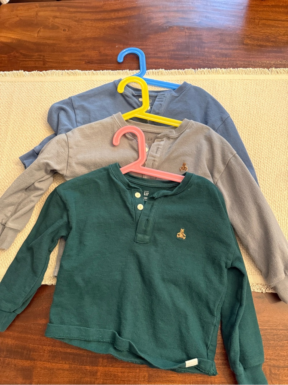 GAP Kids Long-Sleeve Henley Trio - Forest Green, Light Gray, Dusty Blue